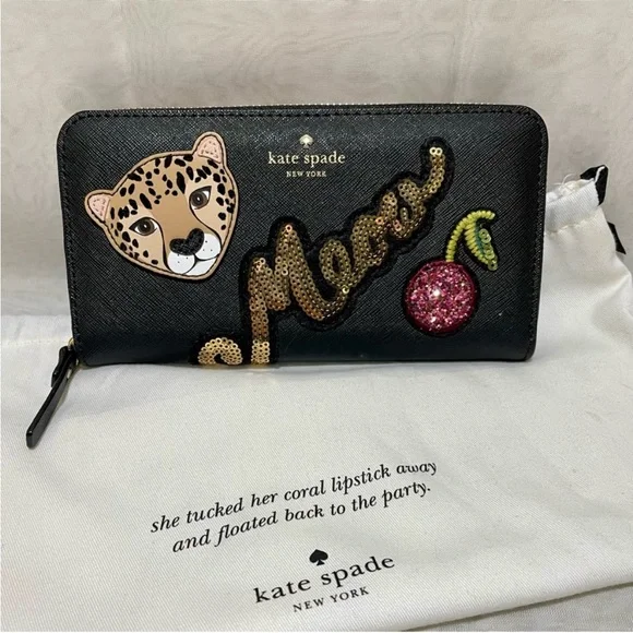 Kate Spade wallet story book sequin meow leopard nwot incl dust bag - Picture 6 of 7